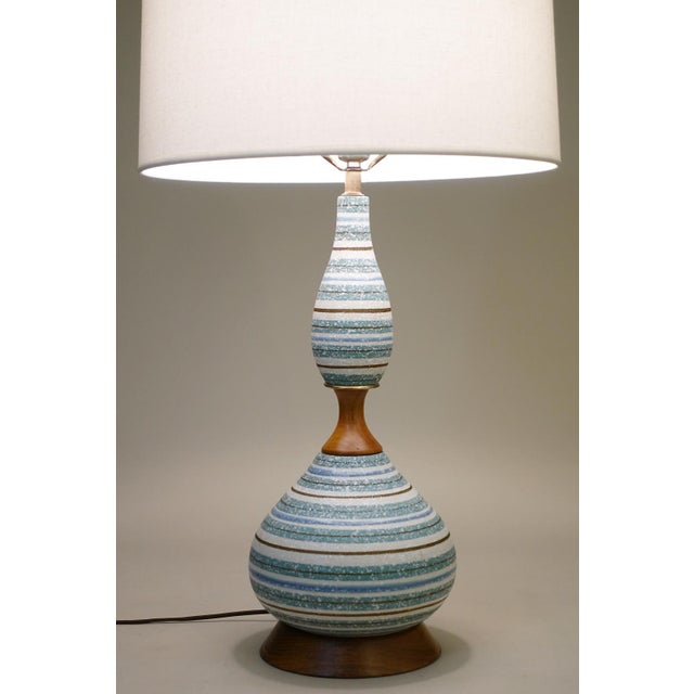 Modern 1960s Modern Phil Mar Turquoise Glaze Qourd Art Pottery Ceramic Walnut Table Lamp For Sale - Image 3 of 10