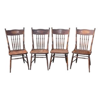 Set of Four 19thc Old Surface Press Back Ranch Chairs For Sale