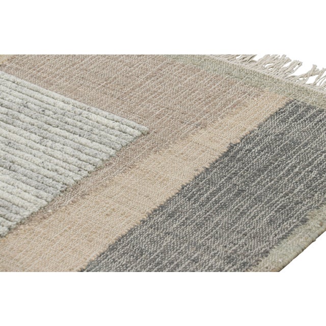 Mid-Century Modern Rug & Kilim’s Flatweave Rug in Beige with Gray, White & Green Geometric Patterns - 3x12 For Sale - Image 3 of 7