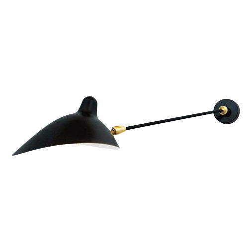 Mid-Century Modern Black One Stright Arm Two Swivels Wall Lamp by Serge Mouille For Sale