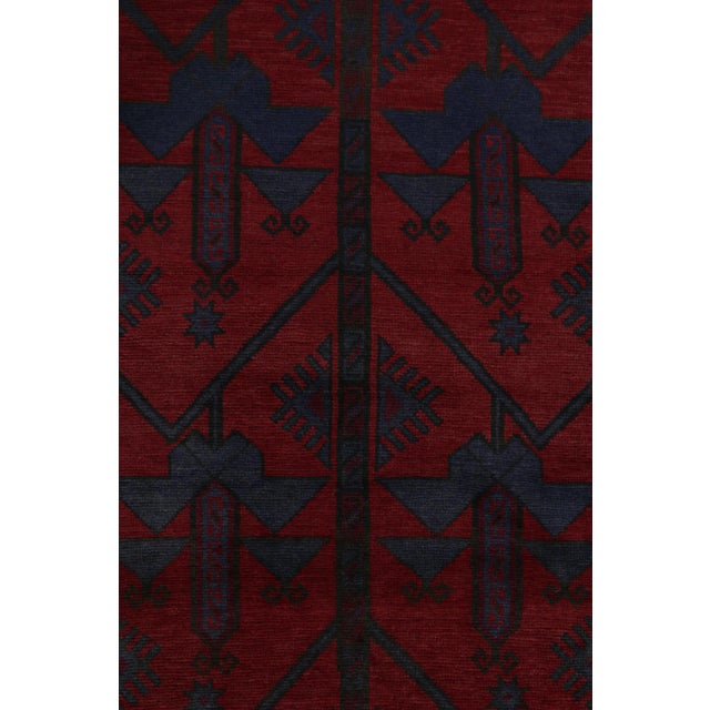 Tribal Rug & Kilim’s Baluch Tribal Rug in Red With Burgundy and Blue Geometric Patterns For Sale - Image 3 of 8
