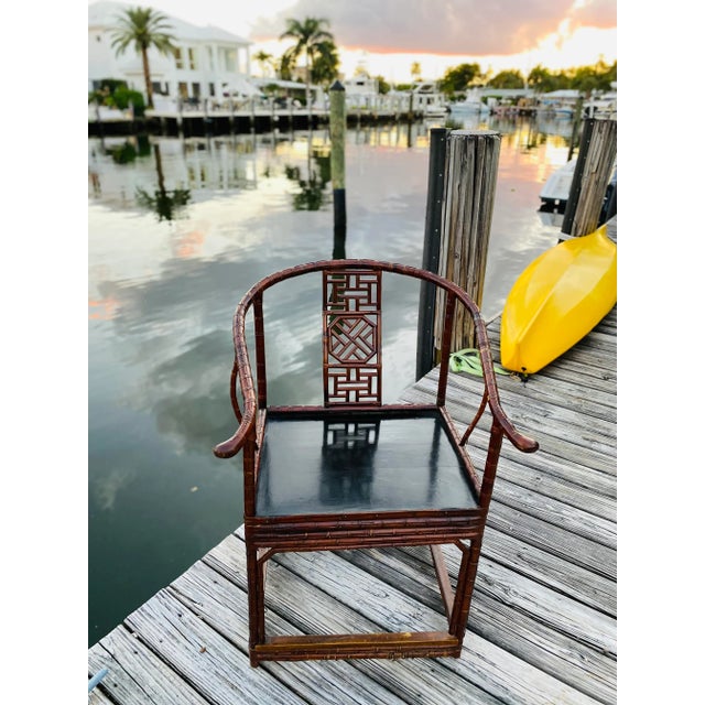 Gorgeous English Chinese Fretwork horseshoe back bamboo chair, the best part if needed we have two available. They are...