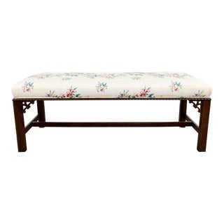 Vintage Upholstered Chinoiserie Style Bench For Sale