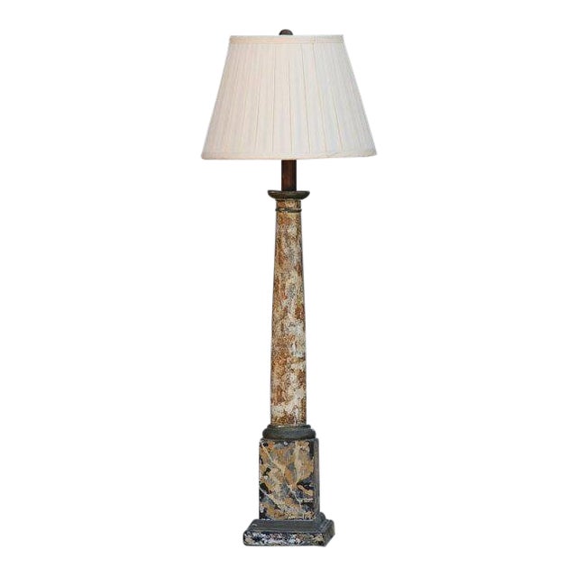 Faux Marble Column Lamp With Custom Pleated Shade For Sale