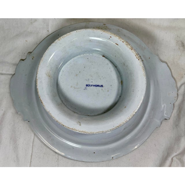 Antique 2 Handled Footed Fruit Bowl /Tazza in a Delicate Lavender Neoclassical Bosphorus Pattern Made in England - Circa 1860 For Sale - Image 9 of 12