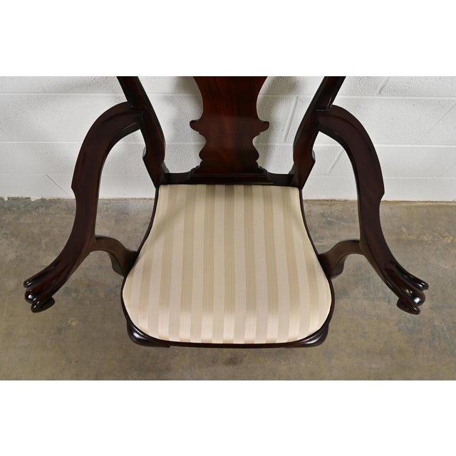Brown Stickley Queen Anne Carved Solid Mahogany Armchairs, Pair For Sale - Image 8 of 13