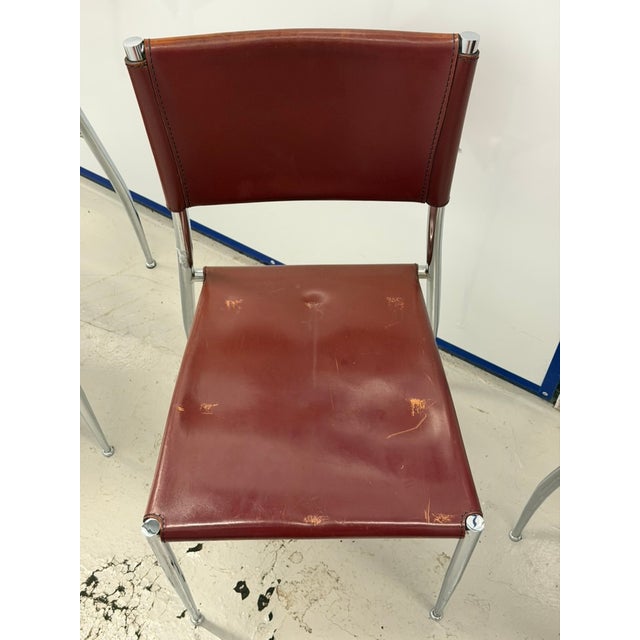1980s Vintage Ginger Cognac Leather and Chrome Dining Chairs from Fasem, Italy, 1980s, Set of 3 For Sale - Image 5 of 10