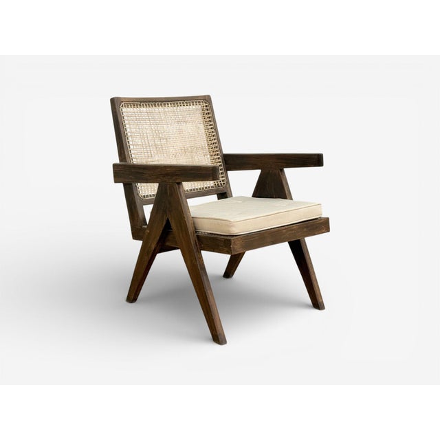 Wood Pierre Jeanneret, Teak, Cane, Low Easy Chairs, Chandigarh, India C. 1960s For Sale - Image 7 of 15