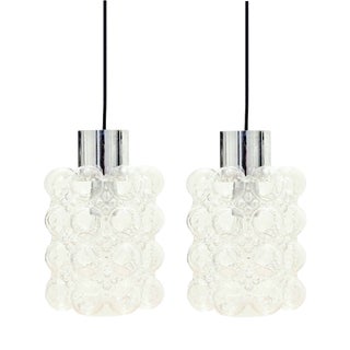 Mid-Century Modern Bubble Glass Pendant Lights by Helena Tynell for Limburg, Germany, 1960s, Set of 2 For Sale