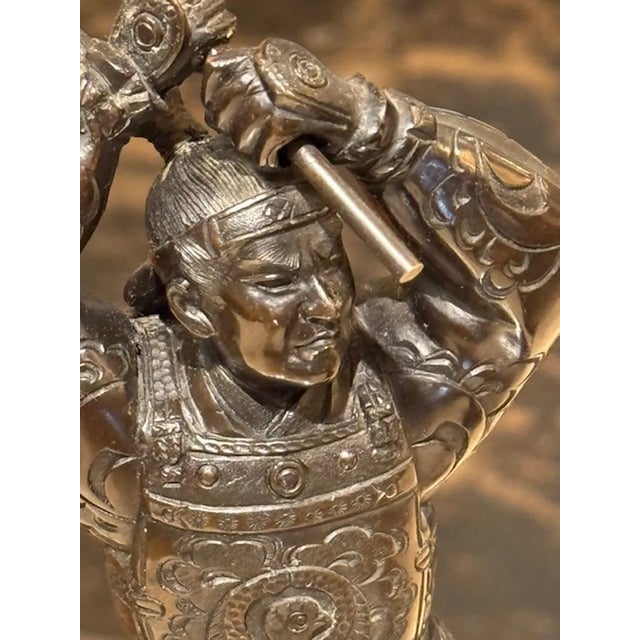 Metal Japanese Bronze Fighting Samurai Warriors For Sale - Image 7 of 7