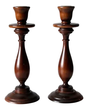 Vintage Wooden Candlestick Holders Pair