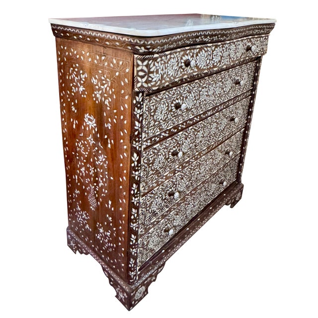 Moroccan Exceptional Antique Late 19th Century Mother-of-Pearl Inlaid Highboy Dresser For Sale - Image 3 of 9