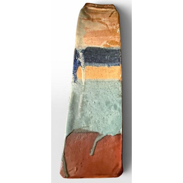 1980s Monumental Mid Century Modern Style Brutalist Studio Pottery Slab Vase Large Lace Impression Ceramic Landscape Centerpiece For Sale - Image 5 of 7