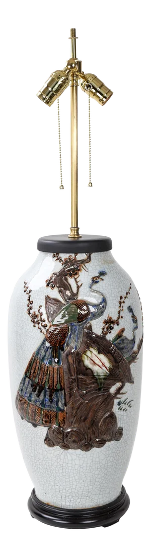 19th Century Vintage Ge Kiln Bottle Table Lamp With Raise Sculpture Pattern