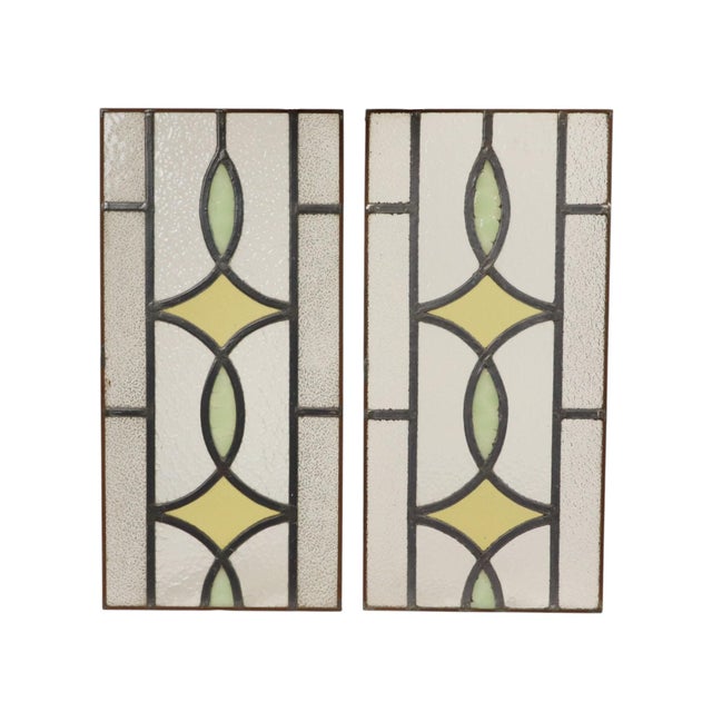 Art Deco Geometric Stained Glass Window, Set of 2 For Sale - Image 4 of 15