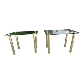 Pair of 1980s Pace Collection Glass Top Side Tables With Brass Legs – Made in Italy For Sale