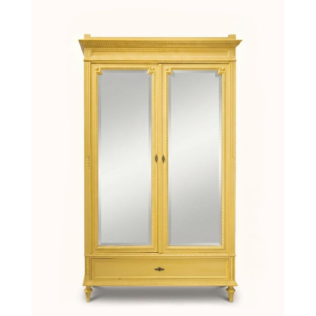 Louis XVI Yellow Painted Mirror Door Armoire For Sale - Image 5 of 14
