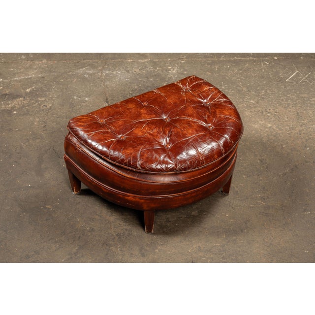 Hickory Chair Furniture Company Vintage Tufted Leather Chesterfield Armchair and Ottoman by Hickory Chair For Sale - Image 4 of 15
