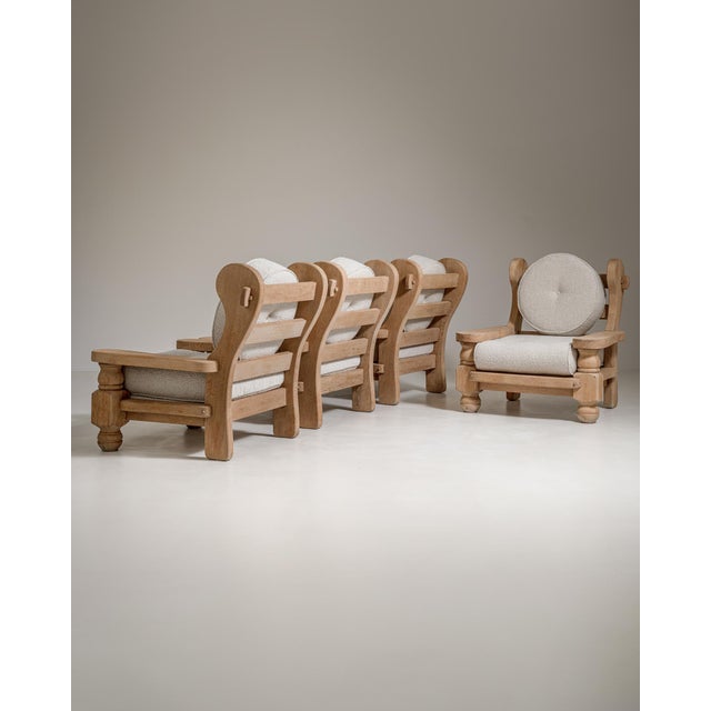 Pair of Brutalist Oak Upholstered Armchairs, Antique, France, Circa 1970 For Sale - Image 10 of 14