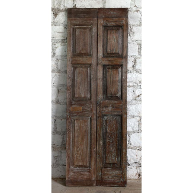 Mid Century Floral Carved French Doors | Reclaimed Wood Pantry Closet Doors 80x28 For Sale - Image 4 of 5