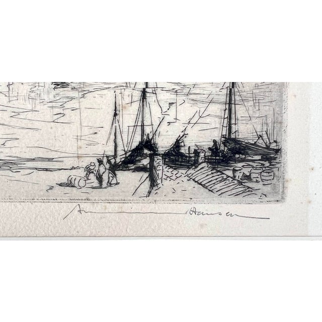 Printmaking Materials "Snug Harbor" Etching of a Romantic Harbor Scene 1928 by Armin Hansen For Sale - Image 7 of 7