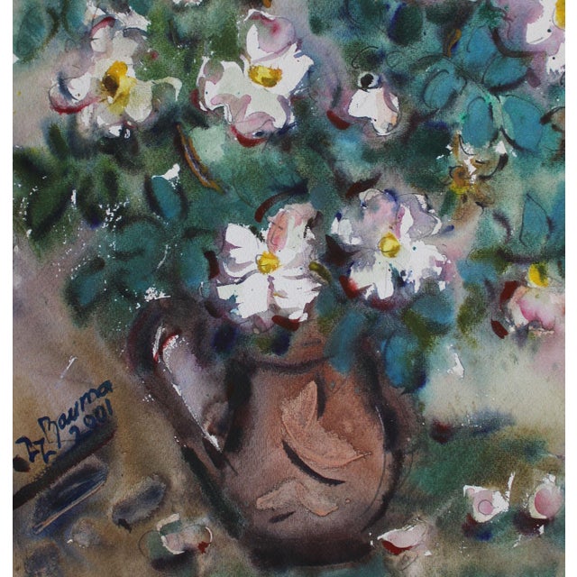 Dzidra Bauma, White Flowers, 2001, Watercolor For Sale - Image 3 of 5
