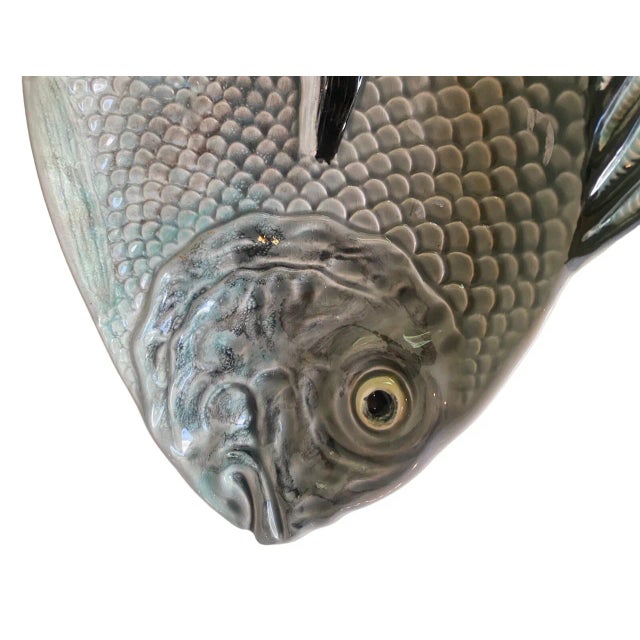Ceramic Vintage Bordallo Pinheiro Gray Fish Ceramic Serving Plate Platter For Sale - Image 7 of 7