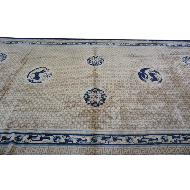 Beige 1920s Traditional Antique Beige Chinese Animal Geometric Knotted Gallery Rug For Sale - Image 8 of 8