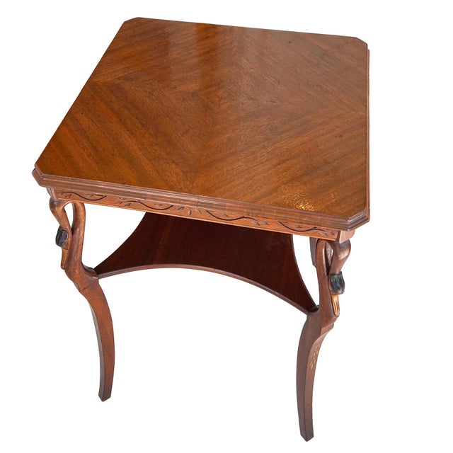 Vintage Hollywood Regency Carved Swan Side Table With Shelf For Sale - Image 4 of 13