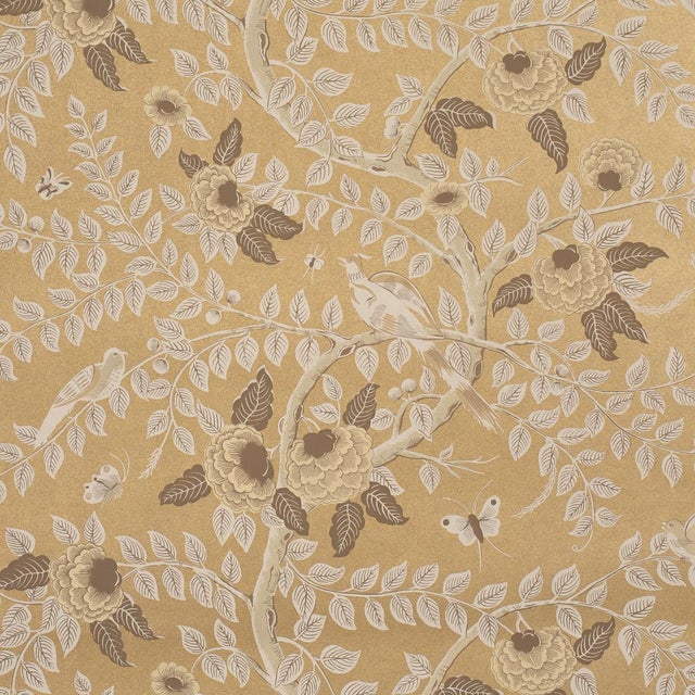 SAMPLE - Schumacher Tole Bird Wallpaper In Gold For Sale