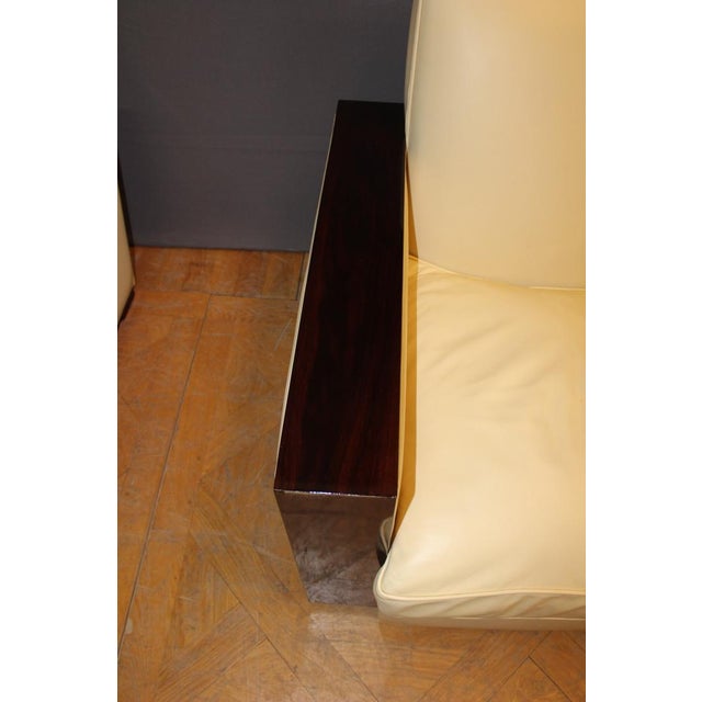 Beige Set of Art Deco style Armchairs in Rosewood & Leather, 1980s For Sale - Image 8 of 16
