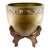 Vintage Hammered Brass Jardiniere With Carved Wooden Stand For Sale