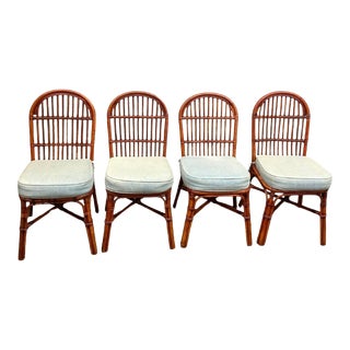 Late 20th Century Vintage Hollywood Regency Palm Beach Bamboo Dining Side Chairs - Set of 4 For Sale