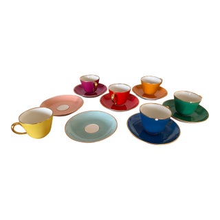 1960s Richard Ginori Set of 6 Espresso Cups and 7 Saucers Multicolor - 13pcs For Sale
