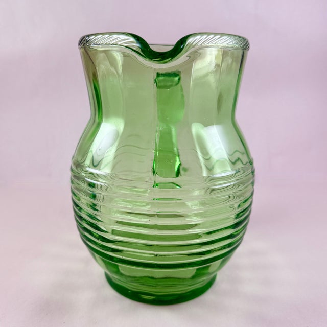 1930s Anchor Hocking Green Uranium Glass Large 2 Liter Pitcher For Sale - Image 5 of 12