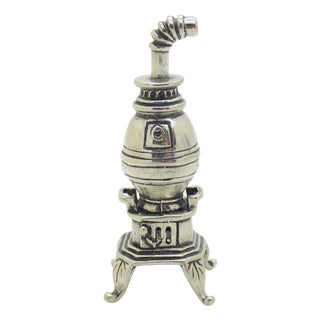 Vintage Italian Silver Woodstove Dollhouse Miniature, Tuscany, 1980s For Sale