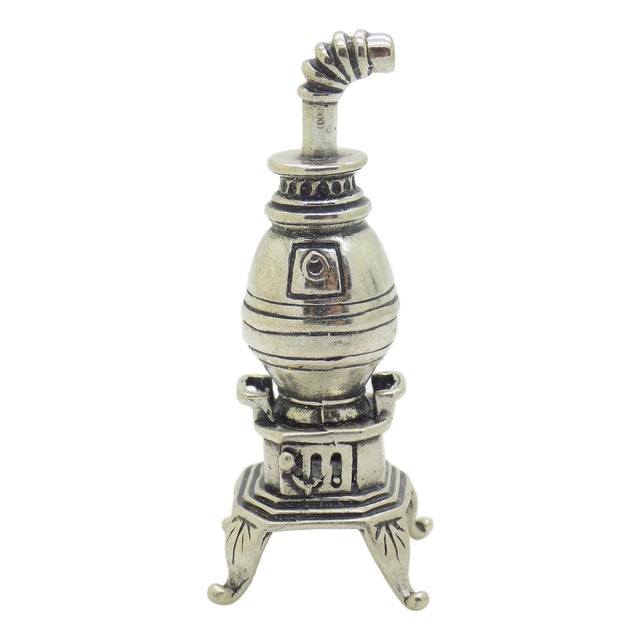 Vintage Italian Silver Woodstove Dollhouse Miniature, Tuscany, 1980s For Sale