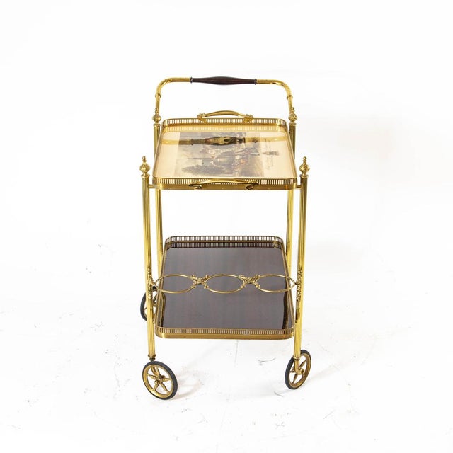 Brass Serving Trolley with Removable Tray, 1950s For Sale - Image 3 of 11