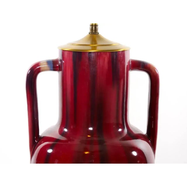 Exquisite Pair Flambé Porcelain / Black Wood Table Lamp For Sale - Image 12 of 13