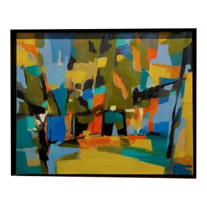 Marcel Mouly -Abstract Composition of Colors-1960 French Fauvist Oil Painting