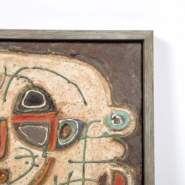 Mid-Century Abstract Israeli Earthenware Plaque in Burnt Umber, Cream & Red Hues, Sofia Kisselov For Sale - Image 4 of 12