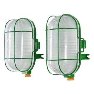 Green Oval Cage Wall Lamps, 1970s, Set of 2 For Sale