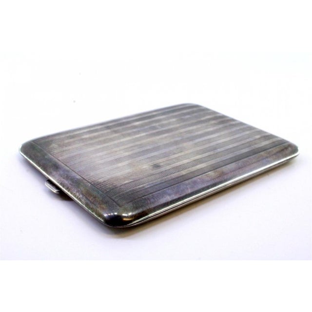 Silver Cigarette Case with Guilloche Stripes For Sale - Image 3 of 8