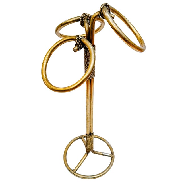 Mid-Century Modern 1960s Italian Tole Gilt Rope Three Ring Towel Holder For Sale - Image 3 of 7