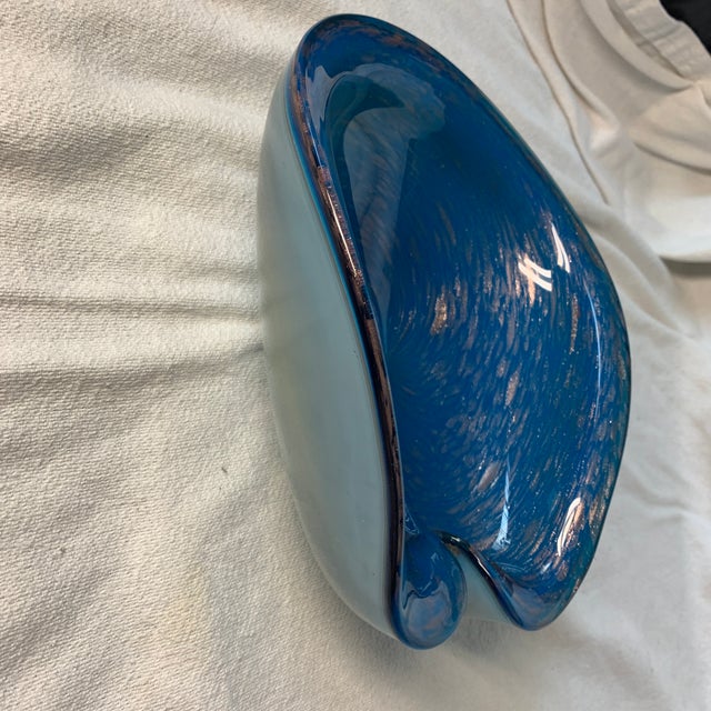 Murano Vintage Murano Biomorphic Art Glass Bowl – Heavy Blue Swirl With Gold Aventurine Flecks, 3.5 LBS For Sale - Image 4 of 5