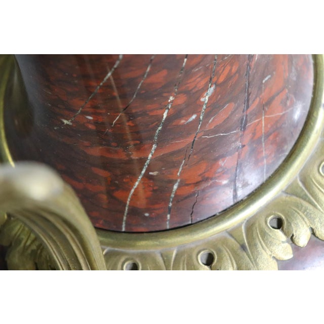 19th C Pair Palace Sized Rouge Marble and Bronze Mounted Cassolettes Urns For Sale - Image 14 of 16