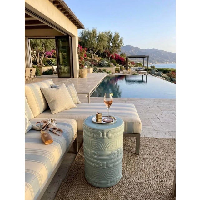 2000 - 2009 Vintage Italian Turquoise Ceramic Cylindrical Accent Stool or Side Table For Sale - Image 5 of 11