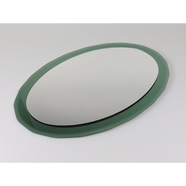 Mid-Century Oval Green and Grey Scalloped Wall Mirror from Cristal Arte, Italy, 1960s For Sale - Image 6 of 15