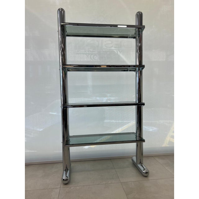 Vintage Glass and Steel Bookcase, 1970s For Sale - Image 4 of 7