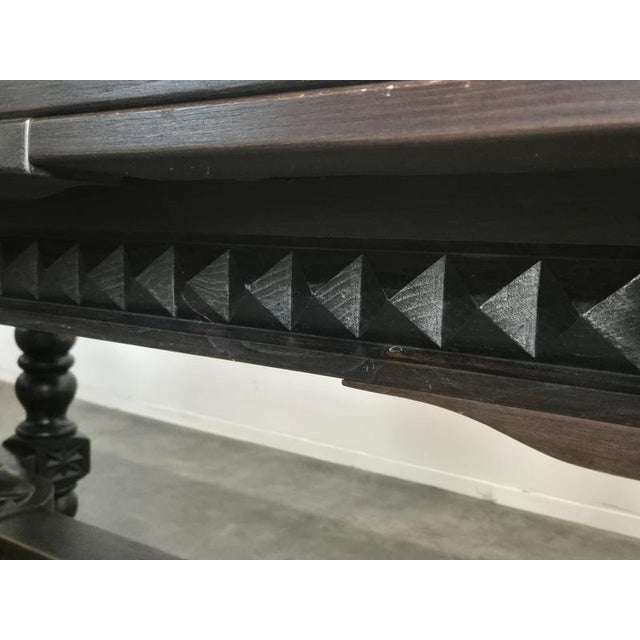 2000 - 2009 Breton Extendable Table in Carved Oak with Parquet Top For Sale - Image 5 of 14